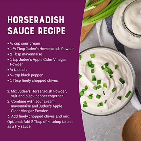 Judee’s Horseradish Powder 4 oz - Just One Ingredient - Powdered Horseradish Root - Great for Dips, Sauces, Appetizers and More - Non-GMO, Gluten-Free, and Nut-Free