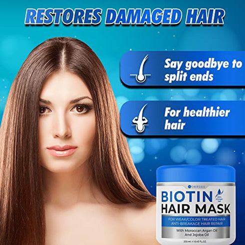 BELLISSO Biotin Hair Mask ?with? Argan Oil ?for? Dry Damaged Hair - Deep Conditioner Treatment - Split End Moisturizer, Hydrating Conditioning Product