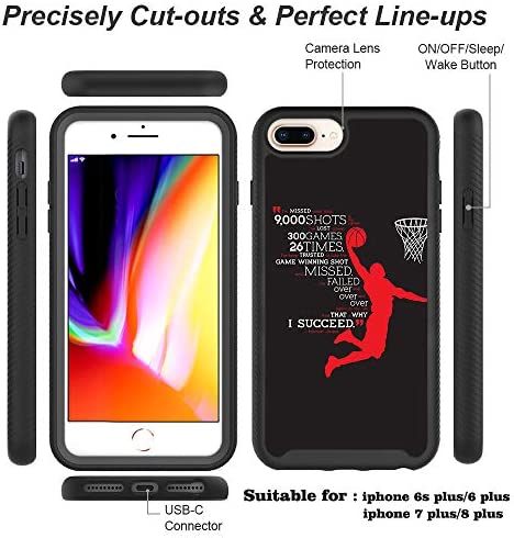 Case for iPhone 6 Plus 6s Plus, iPhone 8 Plus Case, iPhone 7 Plus Case Basketball Black for Boy Men Designer Shockproof Rugged Dual Layer Bumper Full-Body Protective Cover 5.5 inch, Dunk Basketball