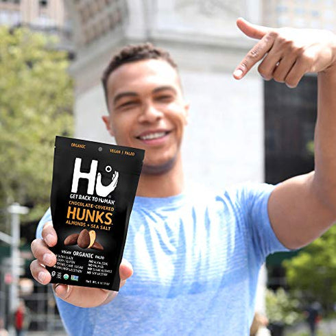 Hu Hunks Vegan Chocolate Covered Almonds With Sea Salt | 2 Pack | Non-GMO, Gluten Free, Paleo, Organic Dark Chocolate