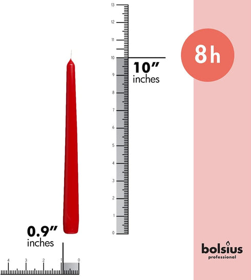 BOLSIUS 10 Count Unscented 10 Inch Red Household Taper Candles - 8 Hours Burn Time - Premium European Quality - Smokeless Dripless Taper Candlestick - Great for Special Occasion, Church, and Everyday