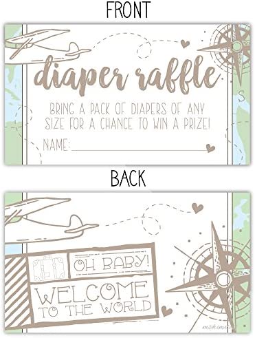50 Adventure Awaits Diaper Raffle Tickets for Baby Shower - Invitation Inserts
