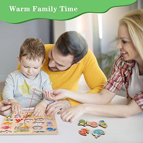 NASHRIO Magnetic Wooden Fishing Game Toy for Toddlers, Alphabet Fish Catching Games Puzzle with Letters, Preschool Learning ABC Educational Toys for 3 4 5 6 Years Old Girl Boy Kids