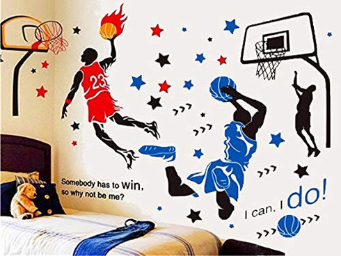 KeLay Fs 3D Basketball Wall Decals Sports Decor Basketball Player Wall Stickers Basketball Wall Decals Wallpaper for Boys Kids Room Decor