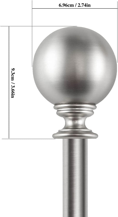 Wayolte Round Curtain Rod Finials for 1 or 7/8 Inch with 1/4 - 20 UNC Screws Curtain Rods, Set of Two, Brushed Nickel