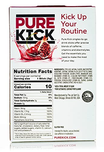 Pure Kick Energy Drink Mix Packets With Caffeine - Variety Pack | 3 Flavors - 2 Boxes Each | Mango Acai, Blood Orange, Black Cherry Pomegranate | Bundled with Ballard Hard Candy Recipe Card