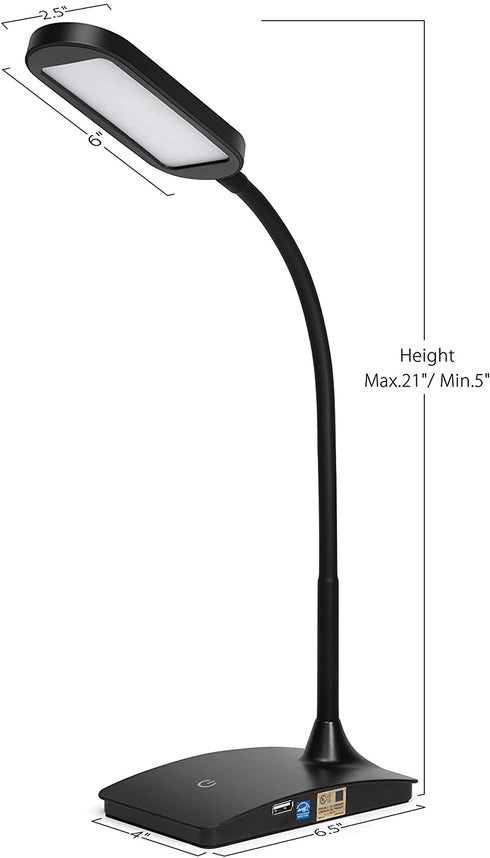 TW Black Desk Lamps for Home Office - Super Bright Small Desk Lamp with USB Charging Port, a Perfect LED Desk Light as Study Lamp, Bedside Reading Lights