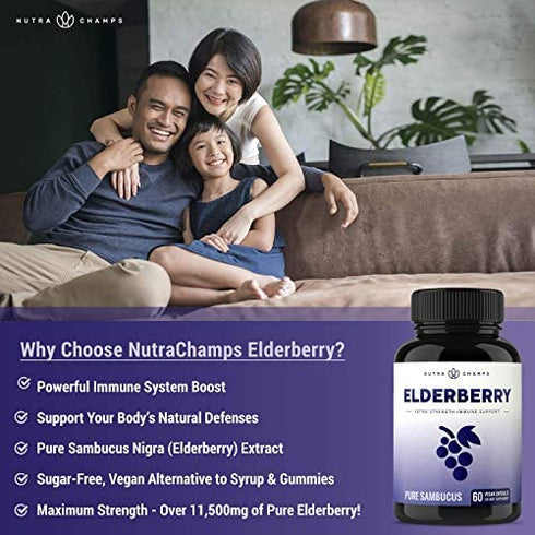 Elderberry Capsules 11,550mg - Premium Supplement for Powerful Immune System Support - Black Elder Berry Extract Nigra Antioxidant Vitamin - 60 Vegan Pills