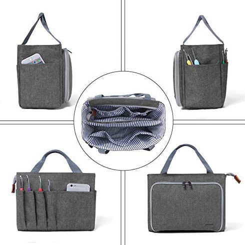 Luxja Small Crochet Tote Bag, Yarn Storage Bag for Small Unfinished Projects, Crochet Hooks and Other Accessories, Gray