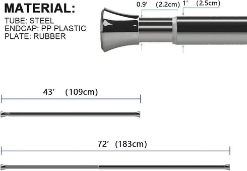 BRIOFOX Shower Curtain Rod, 43-73 inches Spring Tension Curtain Rod, Never Rust Adjustable Curtain Rod for Bathroom Window Doorway Closet, Chrome