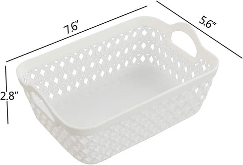 HOMMP 12-Pack White Plastic Woven Storage Basket Tray with Handle (Mini)