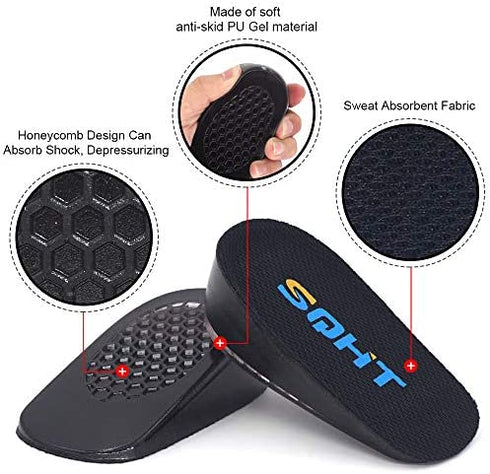 SQHT Height Increase Insoles - Heel Lift Inserts for Leg Length Discrepancies and Achilles Tendonitis, Heel Cups for Men and Women (Small (1.4" Height))