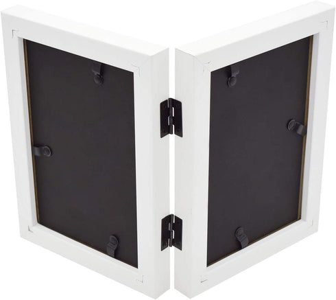 Golden State Art, 4x6 Double Picture Frame Vertical Hinged Photo Frame 2 Opening Folding Family Frames Collage, with Real Glass (4x6, White, 2-Pack)