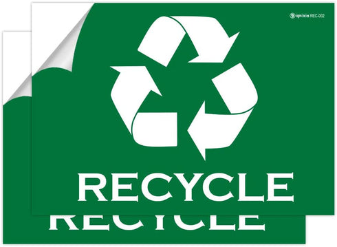 IGNIXIA Pack of 02 Recycle Sign Decals self Adhesive - Recycling Stickers Large 10 x 7 Inches Recycle Sticker for Trash can - Recycle Labels (Green)