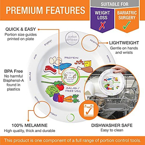 Bariatric Melamine Portion Control Plate 8” For Weight Loss After Surgery. Bariatric Surgery Must Haves For Gastric Sleeve, Bypass Or Band With Protein, Carbs And Vegetables