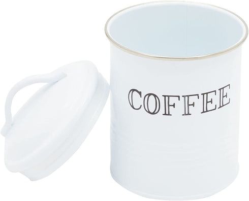 Farmhouse Canister Set, White Metal Kitchen Containers with Lids (4 x 6.3 In, 4 Pack)