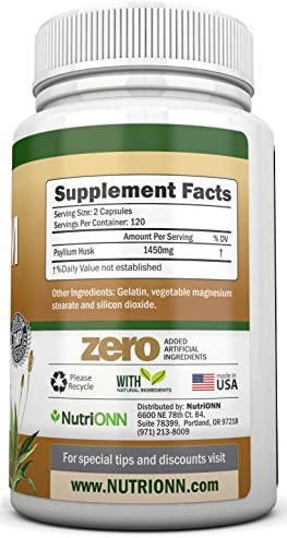 PSYLLIUM Husk Capsules - 1450mg Per Serving - 240 Capsules - Premium Psyllium Fiber Supplement - Great for Constipation, Digestion and Regularity - 100% Natural Soluble Fiber