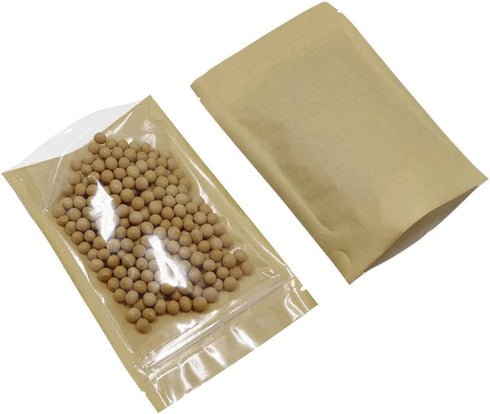 50 Pcs Clear Fornt Brown Kraft Paper for Zip Plastic Package Lock Bag Doypack Stand Up Pouch Zipper Lock Reclosable Pouch Nuts Coffee Food Storage Packaging Pack (4.7x7.9 inch)