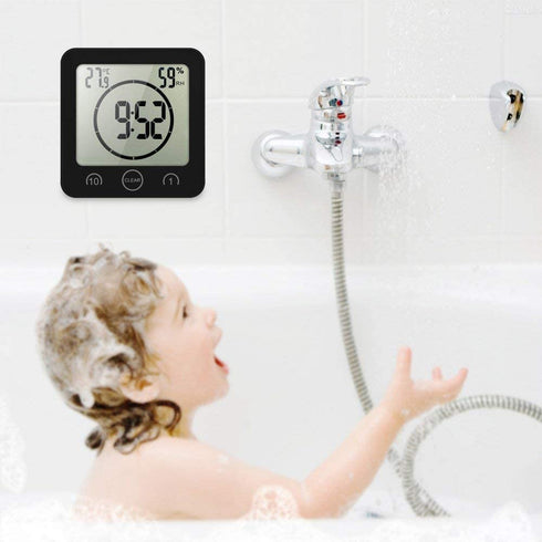 Digital Bathroom Shower Wall Clock Timer with Alarm, Waterproof for Water Spray, Touch Screen Timer, Temperature Humidity Display with Suction Cup Hanging Hole (White)