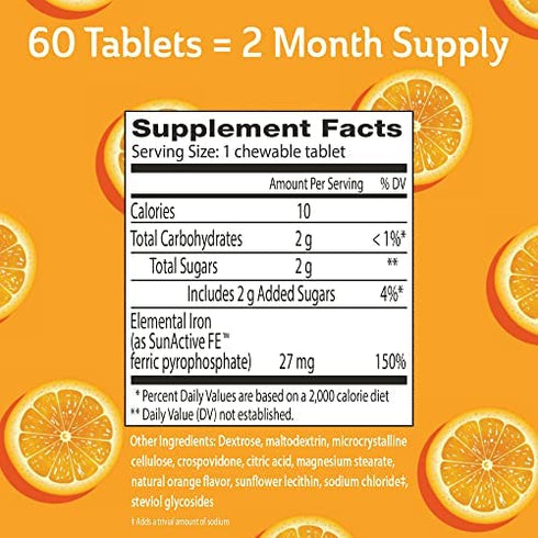 Fergon Iron Restore Chewable Tablets - Gentle on Stomach, Non-Constipating - 27mg Iron for Energy Support – 60 Tablets