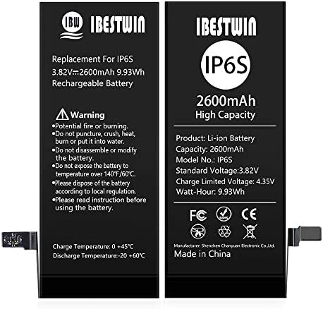 Battery for iPhone 6s, 2600mAh High Capacity Battery Replacement Kit for IP 6s A1633, A1688 and A1700 with Full Remove Tool Kit and Instruction (Only for IP 6s)