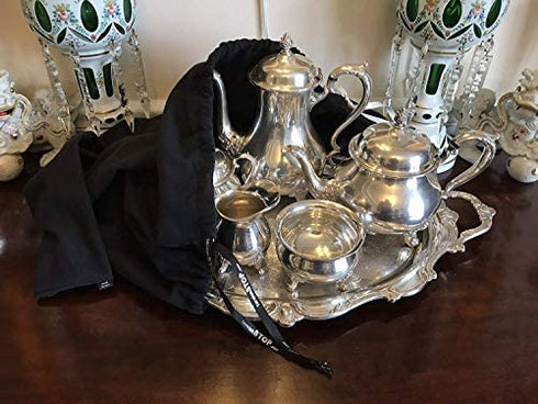 Save 4.00 Bundle, TarnishSTOP, USA Made, (18"x18", Blue) Luxury Anti-Tarnish Prevention Cloth Bag, Silver Storage, Sterling, Jewelry, Flatware, Silverplate, & Silver Polishing Cloth Tarnish Removal