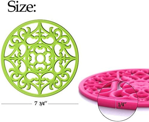 Silicone Trivet ME.FAN 3 Set Silicone Trivet Mat - Multi-Use Intricately Carved Insulated Flexible Durable Non Slip Coasters (Deep Blue)