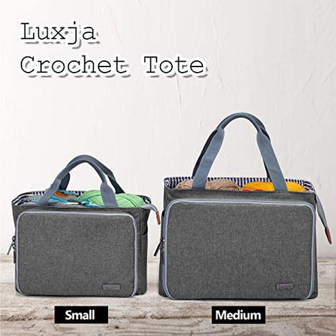 Luxja Small Crochet Tote Bag, Yarn Storage Bag for Small Unfinished Projects, Crochet Hooks and Other Accessories, Gray