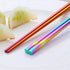 JYJFGSFA Chinese Metal Soup Spoons and Chopsticks Set for 4 People, Reusable Stainless Steel Ramen Short Handle Spoon Set Asian, Christmas Gift Dishwasher Safe (Rainbow) (JYKS)