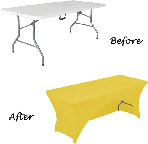 Spandex Table Cover 6 ft. Fitted Polyester Tablecloth Stretch Table Cover Table Topper Open Back - Yellow