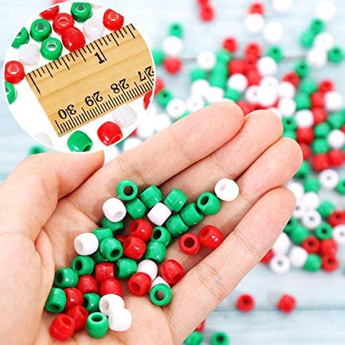 1000 Pieces Plastic Pony Beads Assorted Opaque Pony Beads Christmas Round Beads with Storage Box for Home Decor Craft (Red Green White)