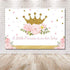 MEHOFOTO Little Princess Baby Shower Photo Studio Booth Background Pink Floral Shimmer Gold Crown Polka Dots Royal Celebration Photography Backdrops Banner for Cake Table Supplies 7x5ft