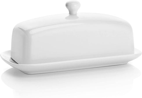 Sweese 307.101 Porcelain Butter Dish with Lid, Perfect for East West Coast Butter, White