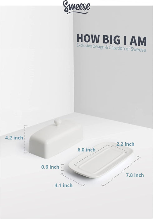 Sweese 307.101 Porcelain Butter Dish with Lid, Perfect for East West Coast Butter, White