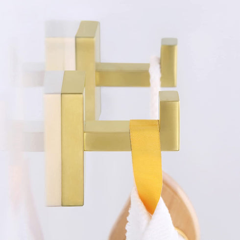 Bathroom Towel Hook 2 PCS, Angle Simple SUS304 Stainless Steel Shower Towel Holder, Coat Bathrobe Hanger, Square Robe Hook, Wall Mount, Brushed Gold