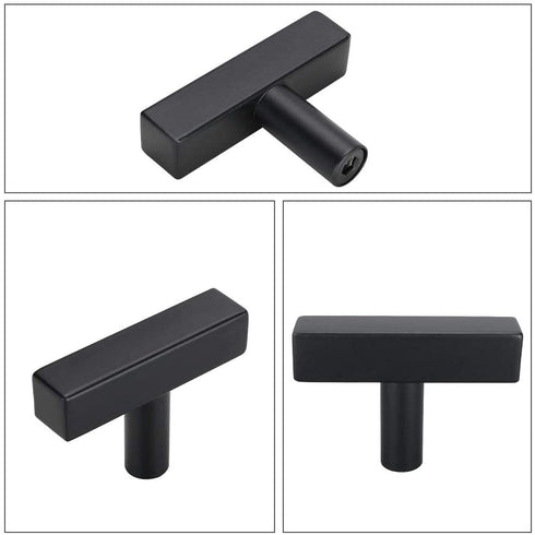 10 Pack Matte Black Cabinet Knobs Black Drawer Pulls Kitchen Cabinet Hardware - goldenwarm LSJ22BK T Bar Square Knobs Modern Cupboard Door Handles Bathroom Knobs 2 Inch Overall Length