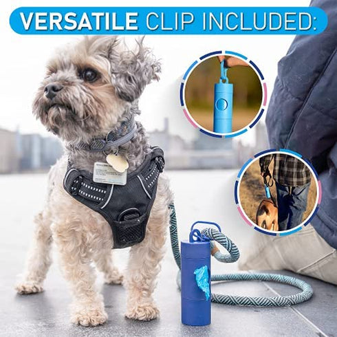 TreatPod Leash Treat Holder and Poop Bag Dispenser (Blue) - 2 in 1 Dog Waste Bag Dispenser and Treat Container, Includes 15 Eco Friendly Extra Strength Bags