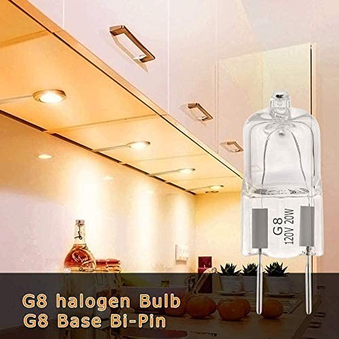 G8 Halogen Light Bulbs 20W 120V Xenon Under Cabinet Lighting Replacements G8 Base 2Pin T4 JCD Type (10PCS)