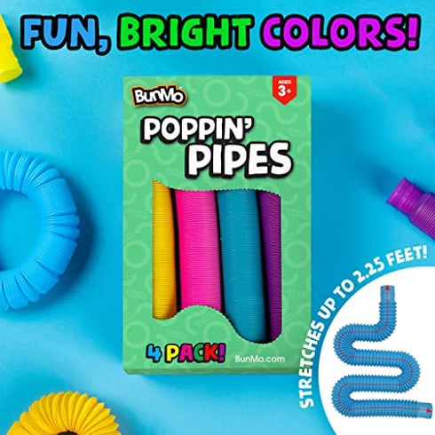 BUNMO Pop Tubes Large 4pk | Toddler Sensory Toys | Hours of Fun for Kids | Imaginative & Stimulating Creative Learning | Connect, Stretch & Play