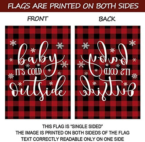 Texupday Baby It's Cold Outside Christmas Decoration Winter Buffalo Check Plaid Rustic Garden Flag Outdoor Yard Flag 12" x 18"