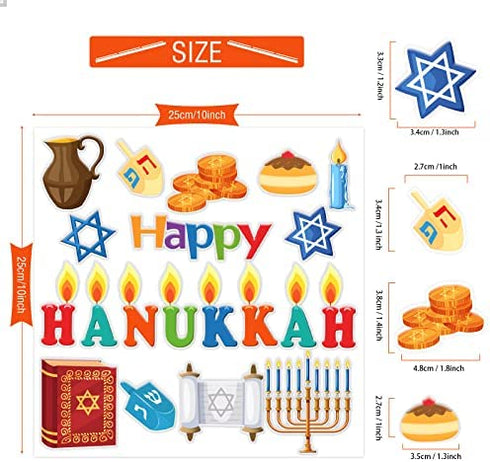 20 PCS Hanukkah Thick Gel Clings Chanukah Window Gel Clings Decals Stickers for Kids Toddlers and Adults Home Airplane Classroom Nursery Winter Holiday Party Supplies Decorations Removable and Reusable