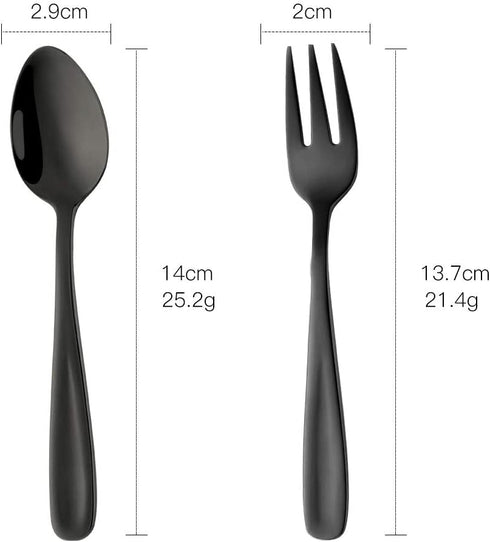 Color ME 5.4 inch Black Coffee Spoons and Cake Fork Set, 10 pcs Stainless Steel Teaspoons Dessert Forks Set