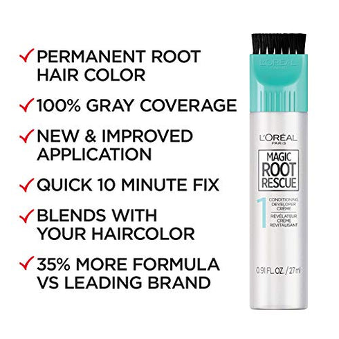 L'Oreal Paris Magic Root Rescue 10 Minute Root Hair Coloring Kit, Permanent Hair Color with Quick Precision Applicator, 100% Gray Coverage, 6 Light Brown, 2 count