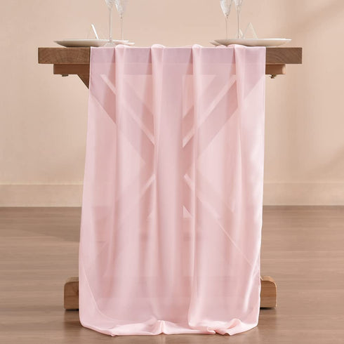 Socomi 2pcs Blushing Pink Chiffon Table Runner Sheer Wedding Runner 29x122 Inches Romantic Table Runner for Wedding Table Decorations