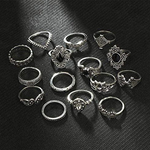 BERYUAN Rings Black Rings Goth Rings for Women Rings for Teen Girls Womens Rings Cute Rings Stackable Rings Set?12Pcs)(Rings Size 5,5.5,6.5,7,7.5,8.5)
