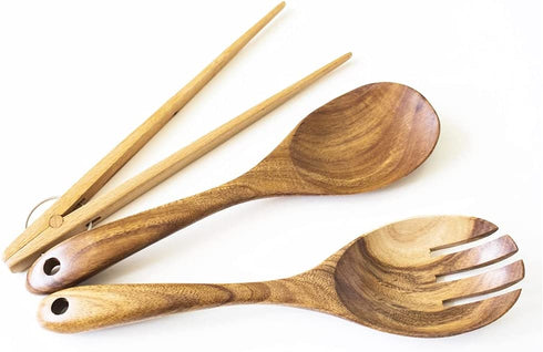 Salad,Salad Servers,Salad Tongs,Salad Spoons,Salad Fork,3-Piece Set,10-inch Long,Wooden (3 Piece Set)
