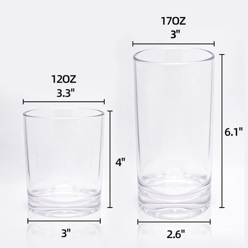 REALWAY Unbreakable Plastic Drinking Tumblers,Reusable Plastic Cups,Clear Plastic Tumblers,Acrylic Glasses,Dishwasher Safe,Set of 6 (12oz & 17oz)