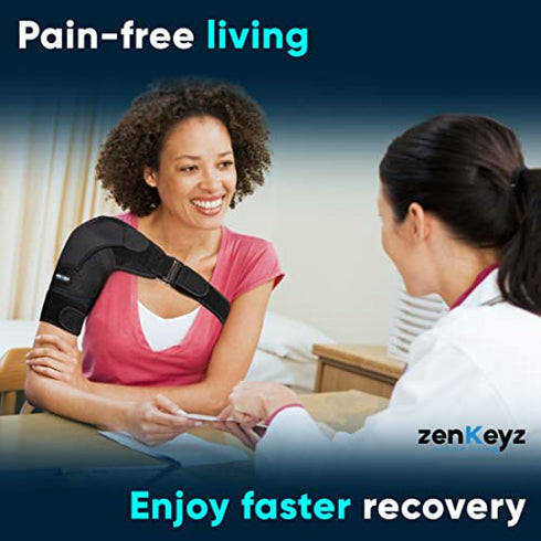 ZENKEYZ Copper Compression Recovery Shoulder Brace For Men & Women, Shoulder Immobilizer for Torn Rotator Cuff, Tendonitis, Dislocation, Pain, Shoulder Sleeve Support (Black, Small/Medium)