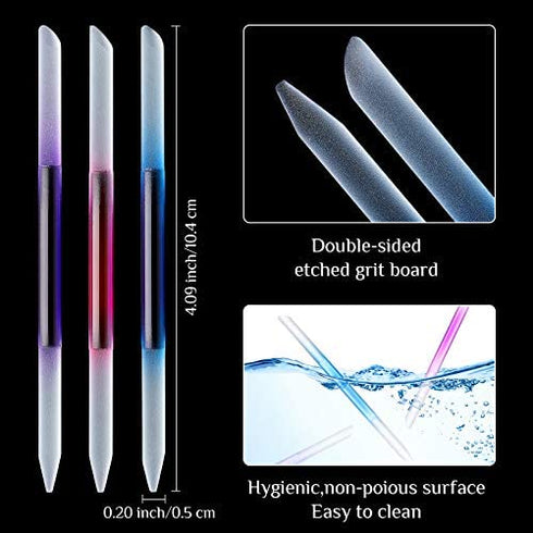6 Pieces Glass Cuticle Pusher Glass Cuticle Stick Set Double Sided Crystal Glass Nail Files Manicure Pedicure Precision Filing Cuticle Remover (Pink, Blue, Purple)