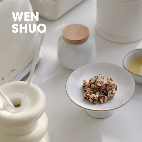 WENSHUO Moon White Glaze Ceramic Plate, Dessert Dish with Pedestal, Trifle/Fruit, Asian Style